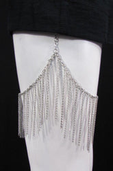 Silver Metal Trendy Long Leg Armor Chains Body Tassel